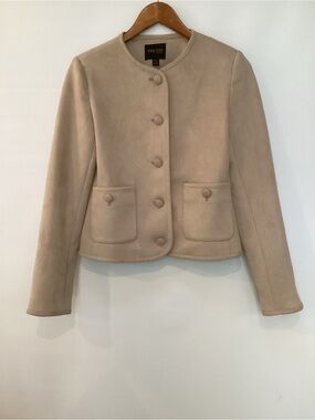 Truth by Republic Neutral Beige Faux Suede Round-Neck Button Jacket
